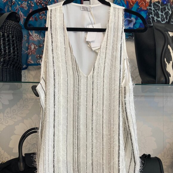 Brunello Cucinelli Stripe Sleeveless Blouse - Size 2XL NWT - Picture 1 of 10